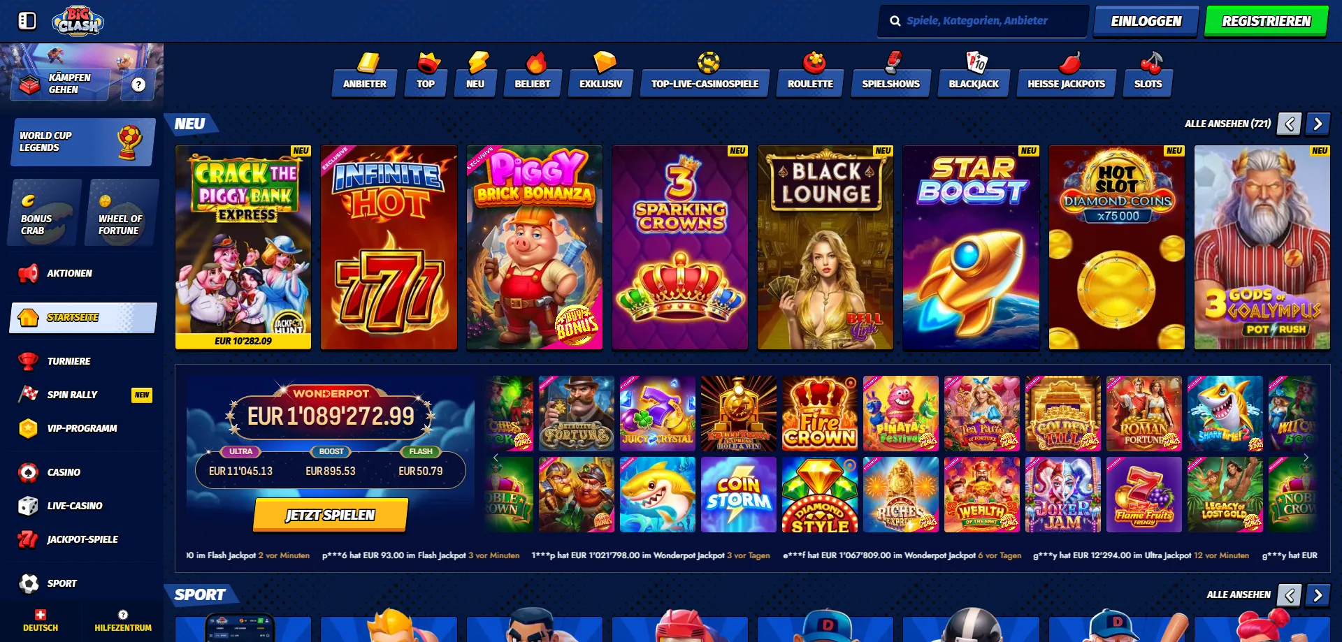 BigClash Casino Spieleauswahl – Slots und Tischspiele online